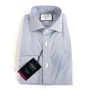 NWT Charles Tyrwhitt Dress Shirt Blue Micro Check Classic Fit Non-Iron Men S